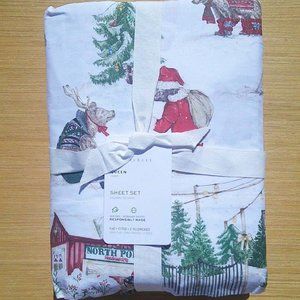 Pottery Barn Beary Christmas Percale Sheet Set Queen New